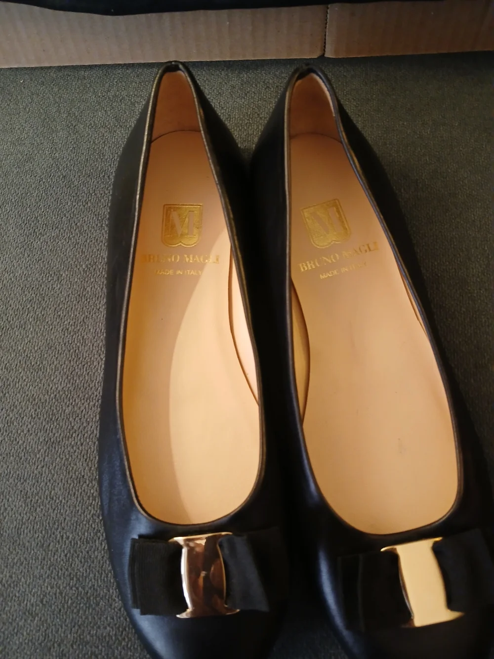Bruno Magli Black Leather Ballet Flats with Bow Detail